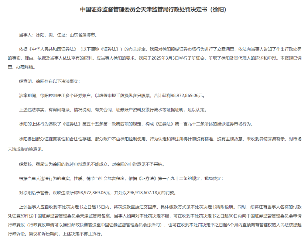 罕见！股民徐阳，被罚近4亿元！