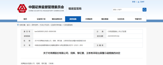 信披不准确不及时！鸿博股份及相关责任人被出具警示函